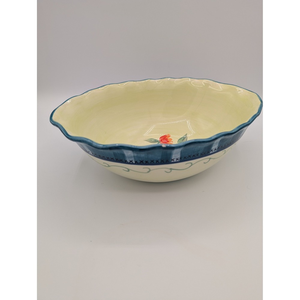 Pfaltzgraff Verona Oval Serving Bowl 12" Scalloped Floral Grandmillennial Farm
